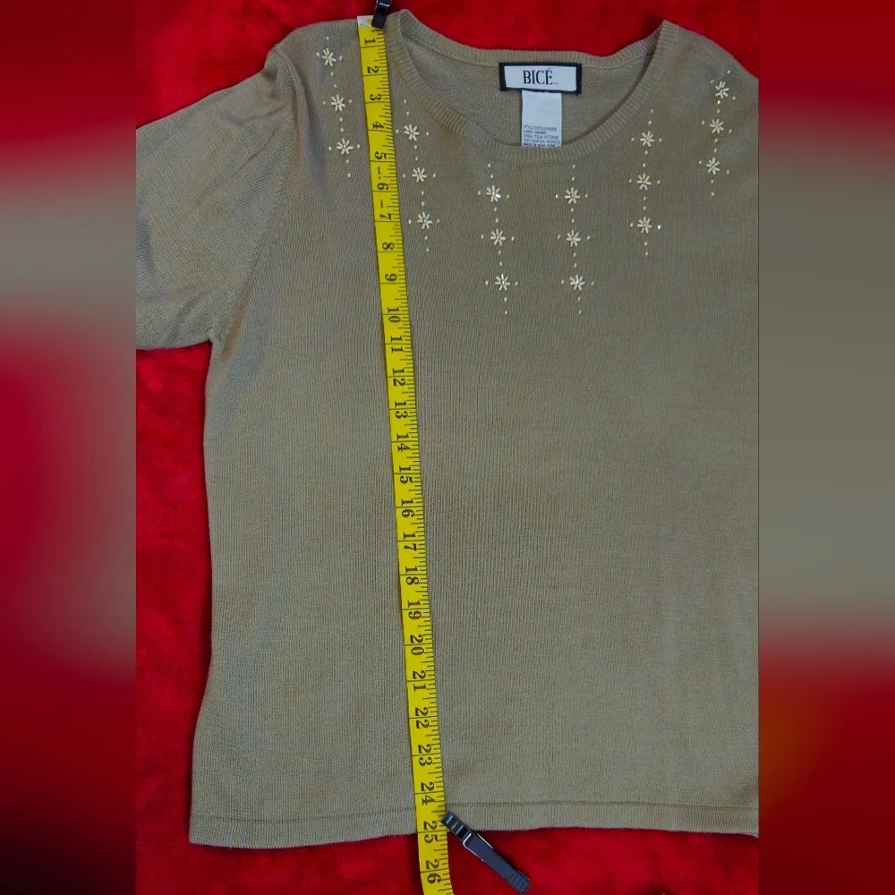 Bice Taupe Cardigan Sweater Set w/Embellishments - Size Large Shell/XL Cardigan